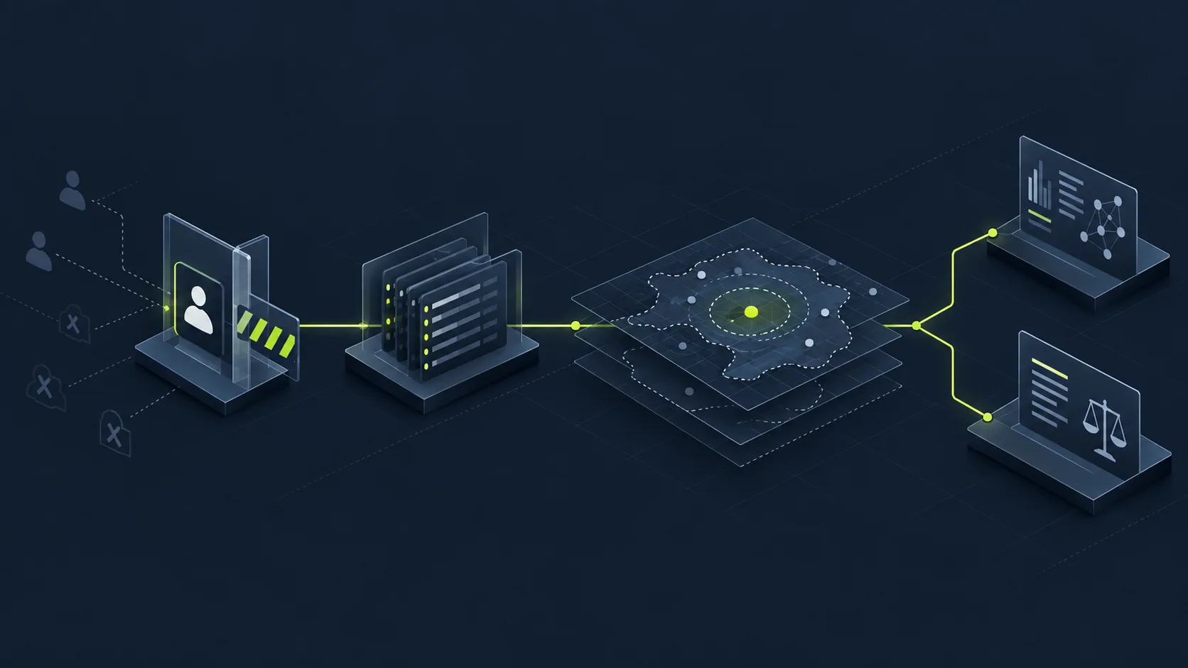 Infografika procesu po podejrzeniu wycieku danych: ograniczenie dostępu, zabezpieczenie dowodów, ustalenie zakresu i rozdzielenie oceny technicznej od decyzji prawnych.