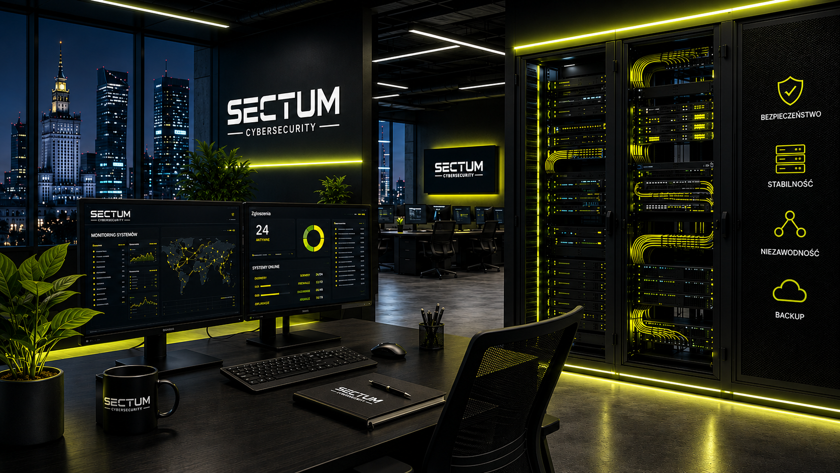 Nowoczesne centrum cyberbezpiecznstwa noca